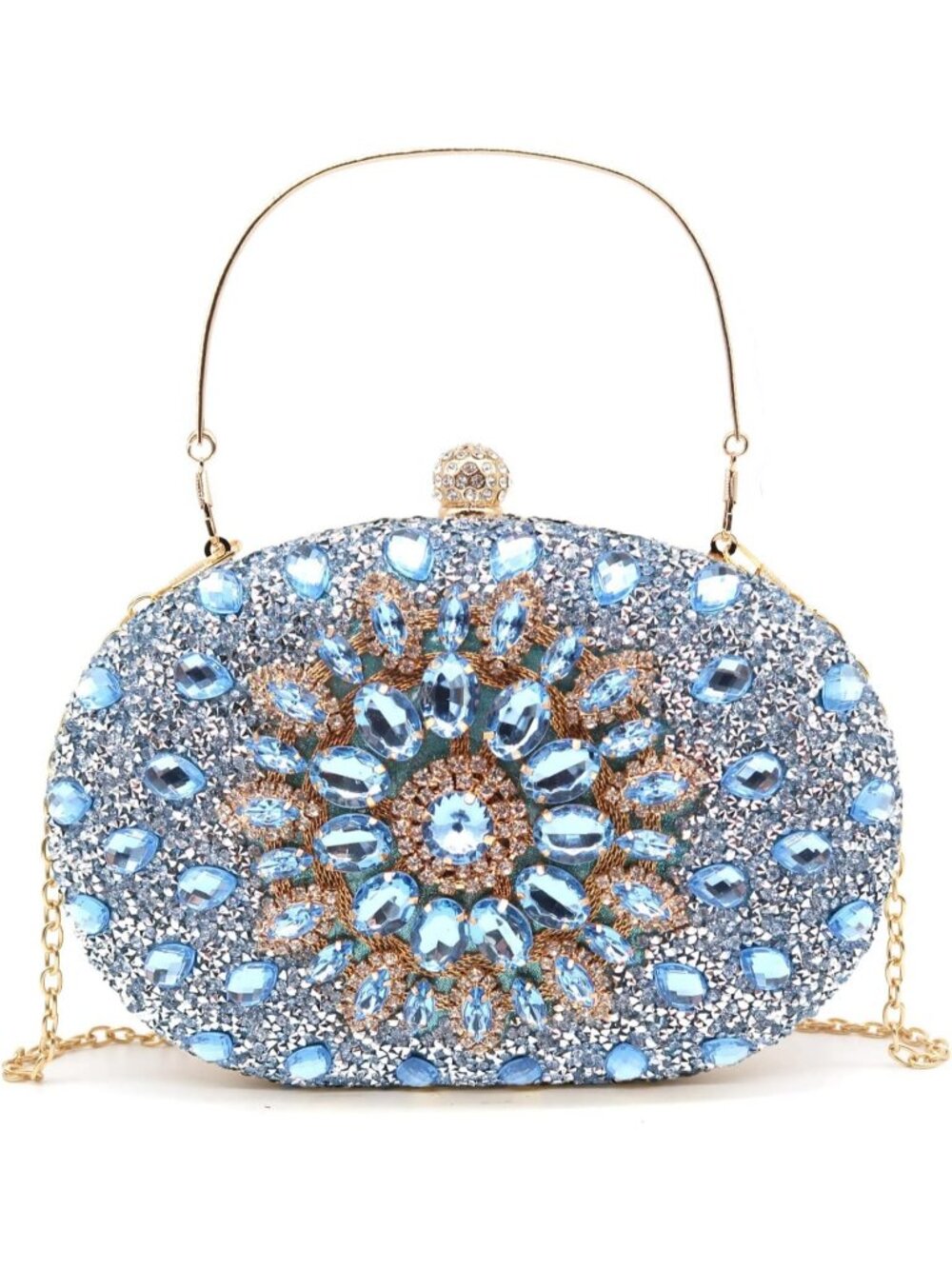 Women's Light Blue Rhinestone Clutch Purse Wedding Party Prom Bridal Evening Bag